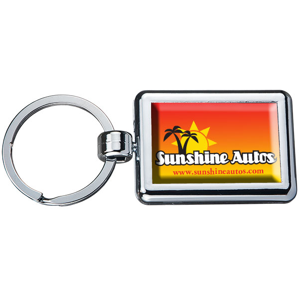 Rectangle Two Sided Budget Chrome Plated Domed Keytag