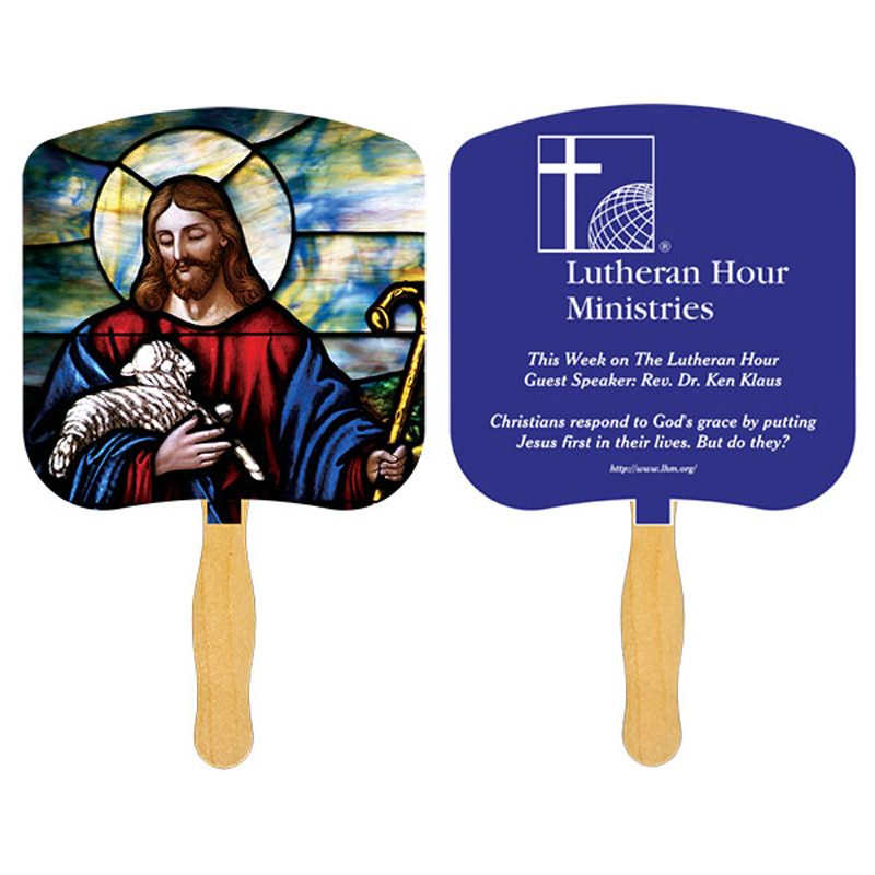 Jesus the Good Shepherd Fan with one color imprint