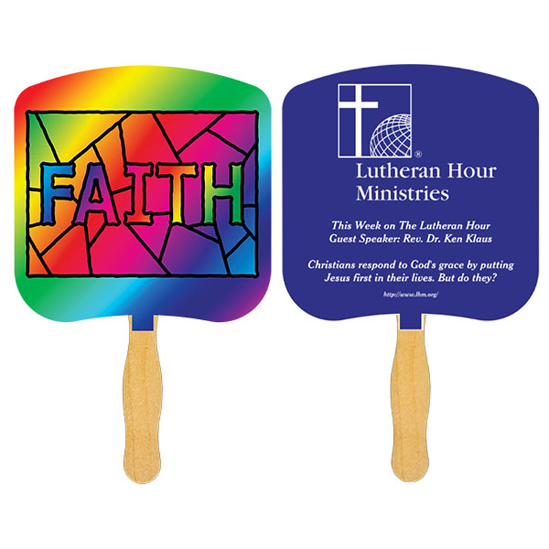 Faith Stained Glass Fan with one color imprint