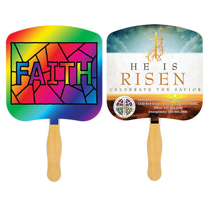 Faith Stained Glass Fan with four color process imprint