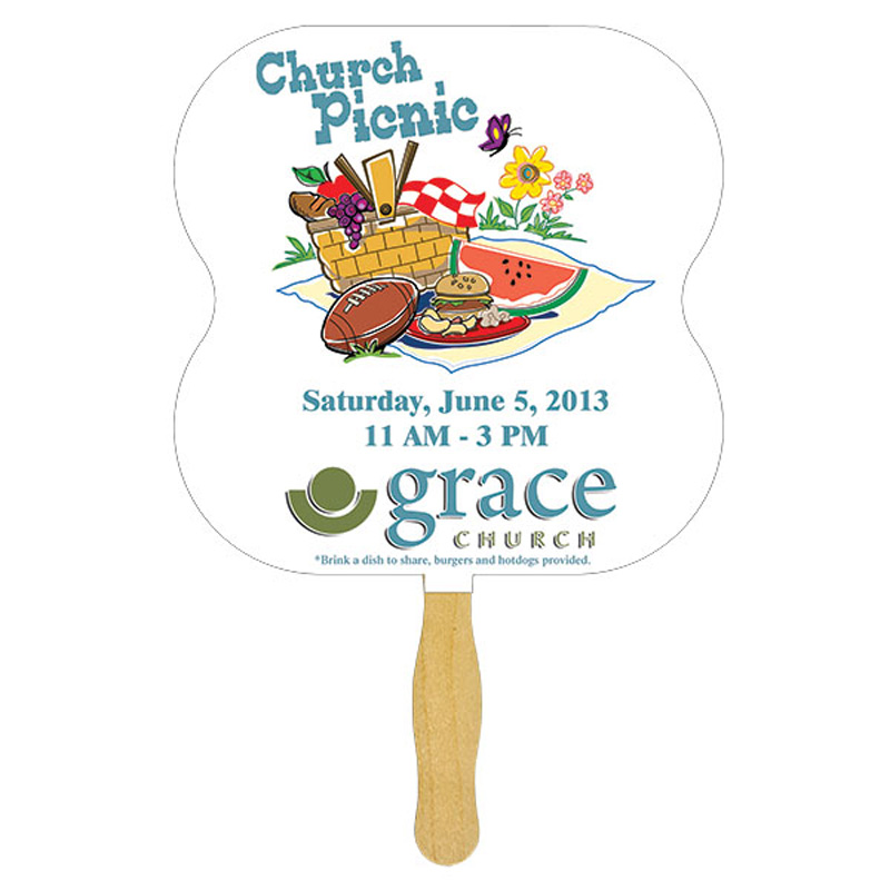 Hour Glass Glued Hand Fan with four color process imprint