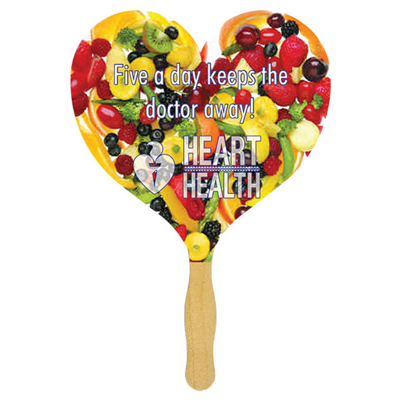 Heart Glued Hand Fan with four color process imprint